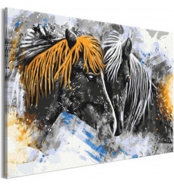 DIY canvas painting - Black and Yellow Horses