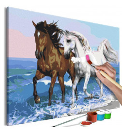 DIY canvas painting - Horses at the Seaside