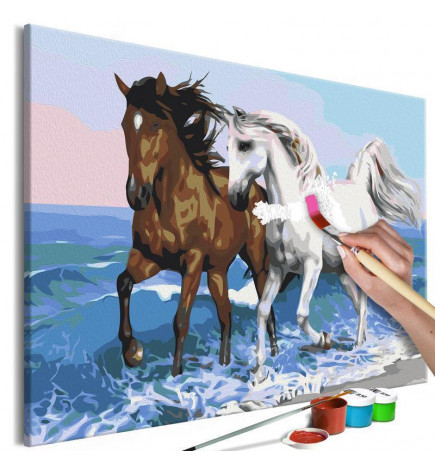 DIY glezna ar diviem zirgiem pie jūras cm. 60x40