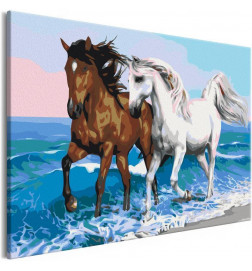 DIY canvas painting - Horses at the Seaside