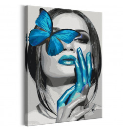 DIY glezna ar sievieti ar zilo taureni cm. 40x60