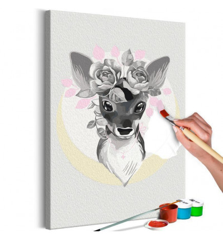 DIY canvas painting - Doe with Flowers