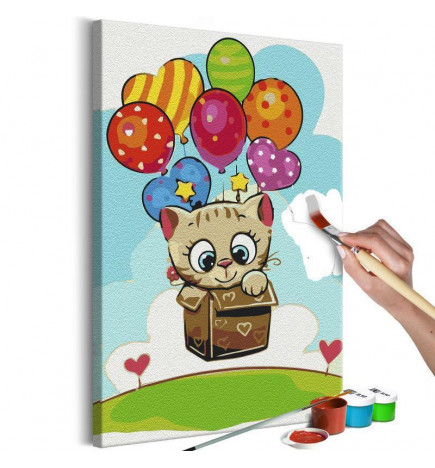 Cuadro para colorear - Kitten With Balloons