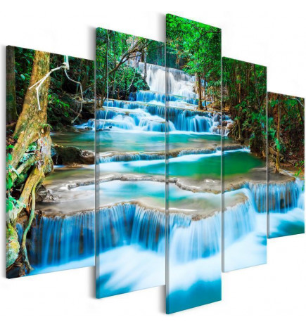 Schilderij - Waterfall in Kanchanaburi (5 Parts) Wide