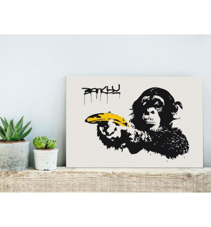 DIY glezna mērkaķis ar banānu - balts fons cm.60x40