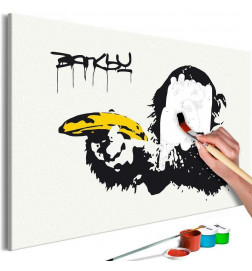 DIY poslikava opica z banano - belo ozadje cm.60x40