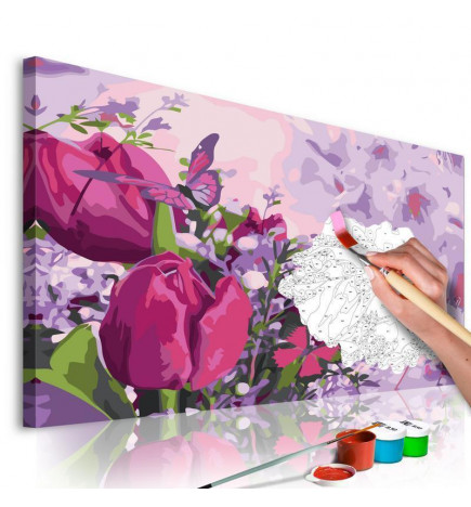 DIY karkass ar purpursarkanām tulpēm cm. 60x40 — iekārtojiet savu māju