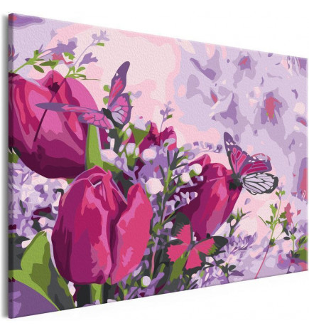 Quadro fai da te. con dei tulipani viola cm. 60x40