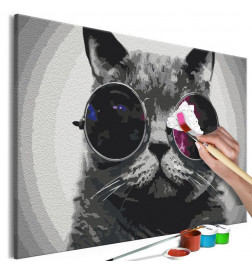 DIY poslikava z mačko z očali cm. 60x40