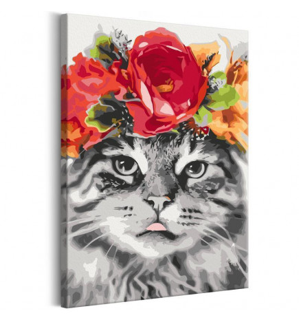 DIY canvas painting - Cat With Flowers