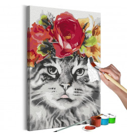 Cuadro para colorear - Cat With Flowers