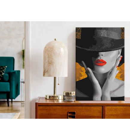 DIY tapyba moteris su juoda kepure cm. 40x60 BALDYTI NAMUS