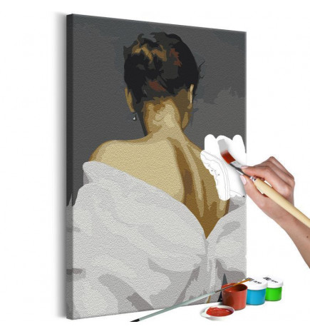 DIY glezna ar tumšmataino sievieti, kas redzama no aizmugures cm. 40x60