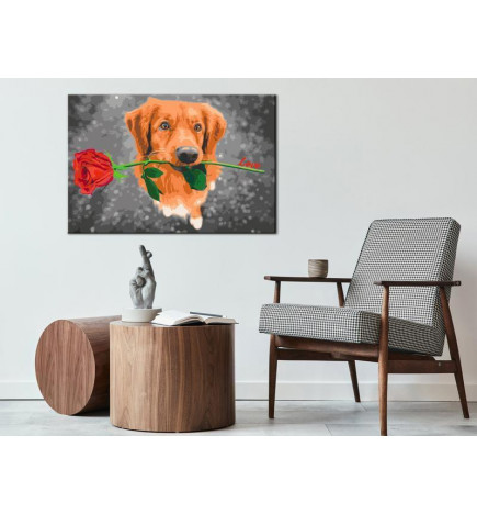 Tableau à peindre par soi-même - Dog With Rose