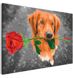 DIY canvas painting - Dog With Rose