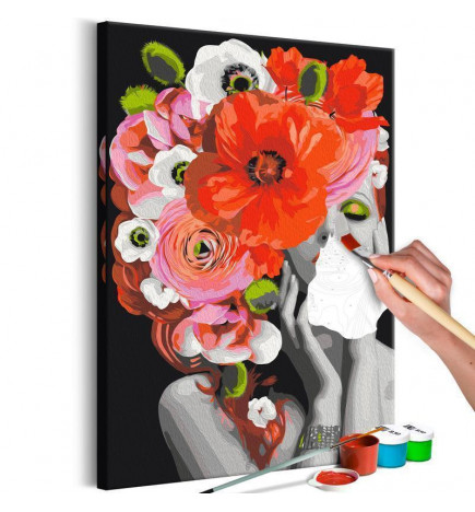 DIY glezna ar sievieti ar ziedu pušķi cm. 40x60