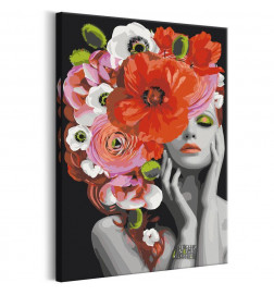 DIY glezna ar sievieti ar ziedu pušķi cm. 40x60