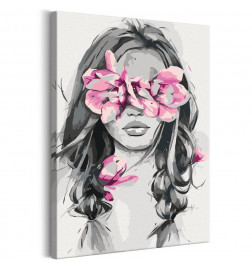 „Pasidaryk pats“ tapyba mergina su gėlėmis prieš akis cm. 40x60