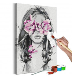 DIY gleznošanas meitene ar ziediem acu priekšā cm. 40x60