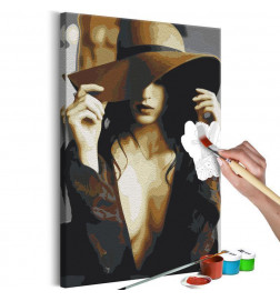 DIY gleznošanas meitene ar cepuri un atvērtu kreklu cm. 40x60