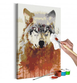 DIY plein met grijze wolf cm. 40x60