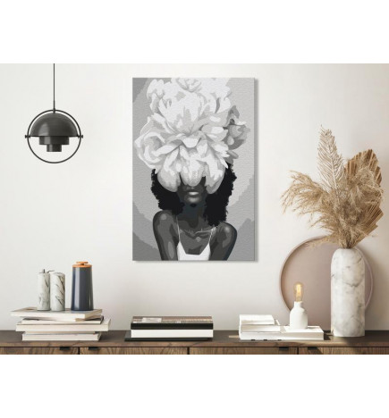DIY glezna ar Āfrikas meiteni ar ziediem cm. 40x60