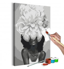 Kuva afrikkalaisella tytöllä, jolla on kukkia 40x60