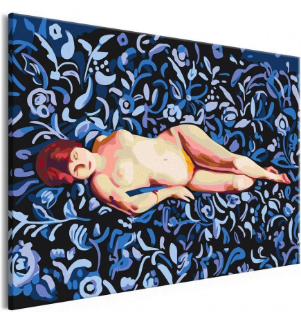 Malen nach Zahlen - Nude on a Blue Background