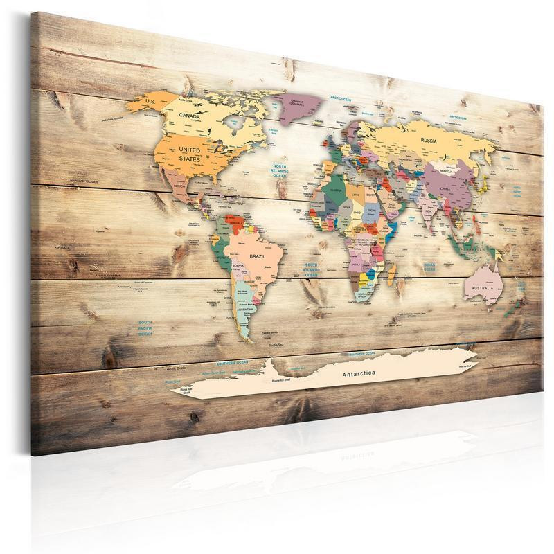 76,00 € Kamštinis paveikslas - World Map: Wooden Oceans