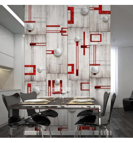 Tapisserie murale - Concrete, red frames and white knobs