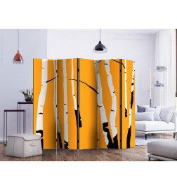 Room Divider - Birches on the orange background II