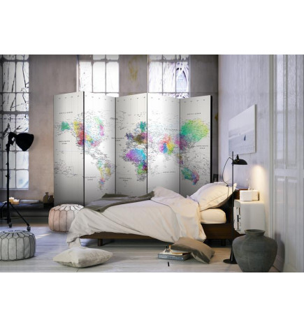 Room Divider - White-colorful world map