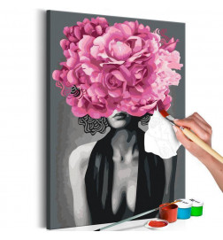 DIY glezna ar meiteni ar ziediem uz galvas cm. 40x60