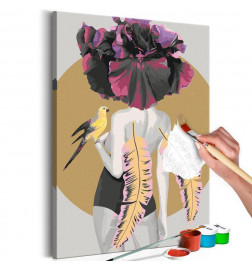 DIY glezna ar spārnotu sievieti un papagaili cm. 40x60