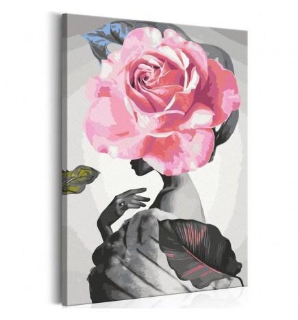 DIY poslikava družice z roza rožo cm. 40x60