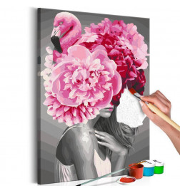 Quadro fai da te. La donna con i fiori rosa cm. 40x60
