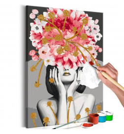 DIY poslikava deklice z oranžnimi cvetovi cm. 40x60