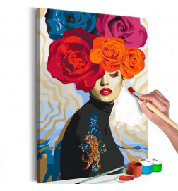 DIY neliö nainen ruusut päässä cm.40 x 60