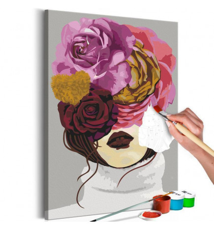 DIY poslikava z ustnicami, skritimi med rožami cm. 40x60
