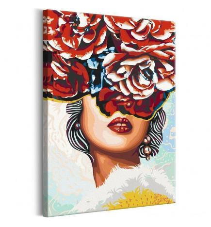 DIY poslikava deklice z rožami pred obrazom cm. 40x60