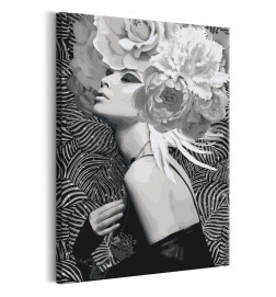 DIY slika dekle z rožami v črno-beli barvi cm. 40x60