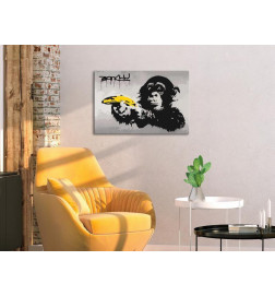 DIY poslikava opica z banano - sivo ozadje cm.60x40
