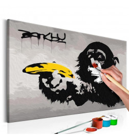 DIY tapyba beždžionė su bananu - pilkas fonas cm.60x40