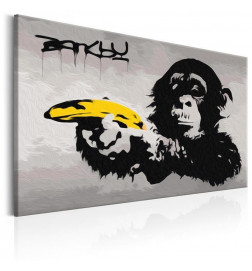 DIY glezna mērkaķis ar banānu - pelēks fons cm.60x40
