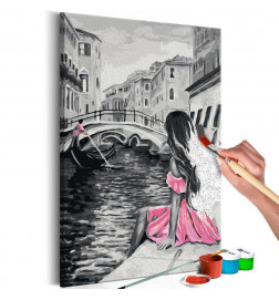Tableau à peindre par soi-même - Venise (fille habilliée d'une robe rose)