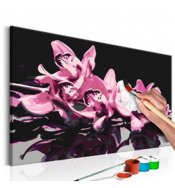 Tableau à peindre par soi-même - Orchidée rose (fond noir)