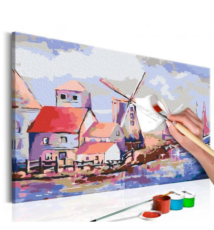 Tableau à peindre par soi-même - Moulins à vent (paysage)