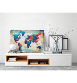 DIY canvas painting - World Map (Blue & Red)