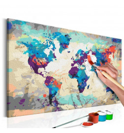 Tableau à peindre par soi-même - Carte du monde (bleu-rouge)