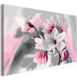 DIY canvas painting - Magnolia (Grey Background)